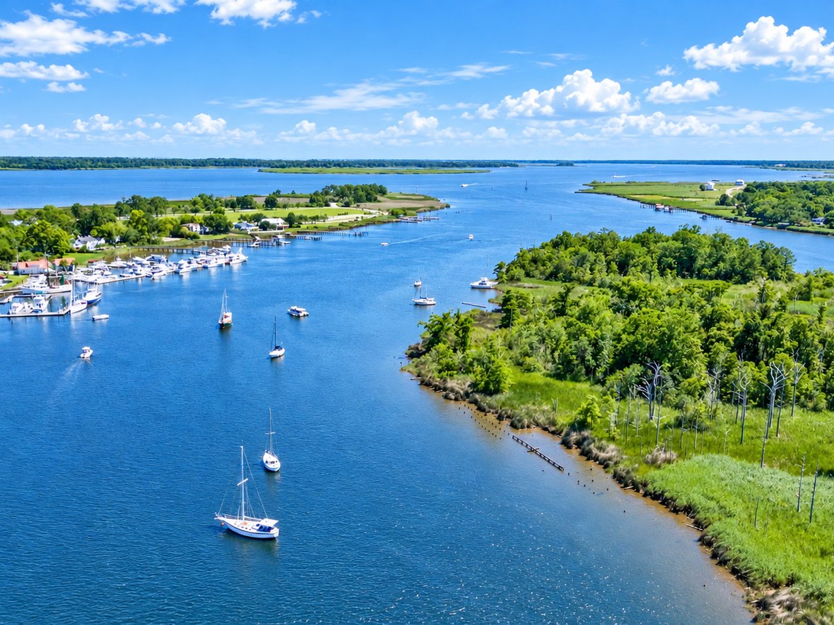 Sailboats anchored in the creek at Pawleys Island